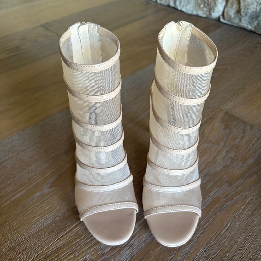 Nine West Larang Heeled Ankle Boots Mesh Peep Toe Stiletto Light Natural Size 9 - Picture 3 of 9
